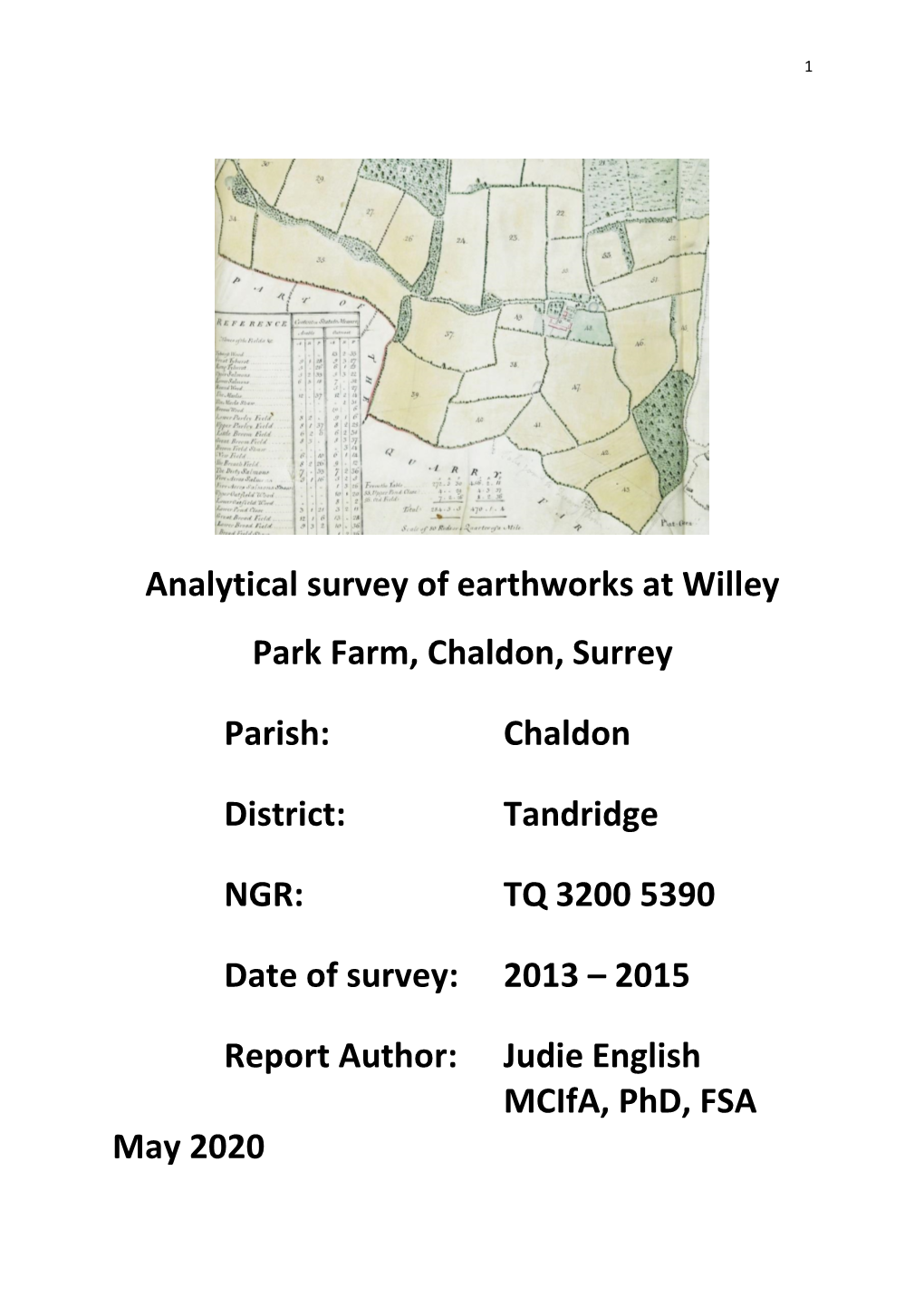 Analytical Survey of Earthworks at Willey Park Farm, Chaldon, Surrey Parish