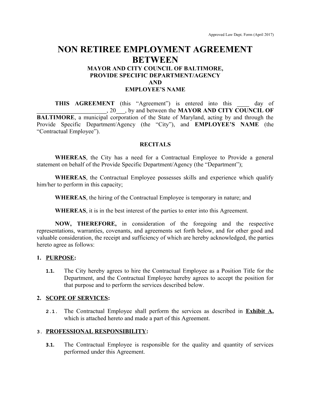 Non Retiree Employment Agreement