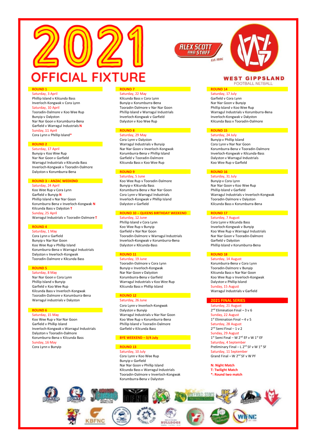 2021 West Gippsland League Final Fixture