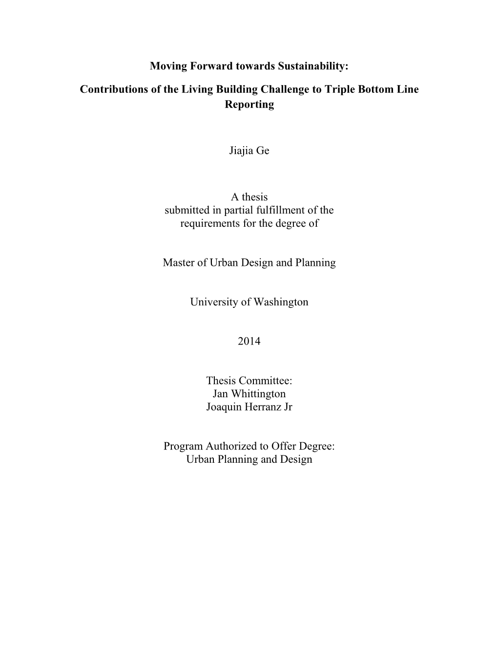 Contributions of the Living Building Challenge to Triple Bottom Line Reporting