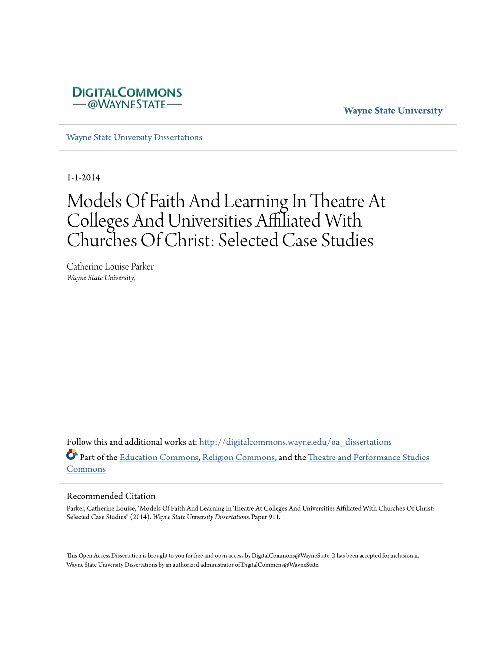 Models of Faith and Learning in Theatre at Colleges And