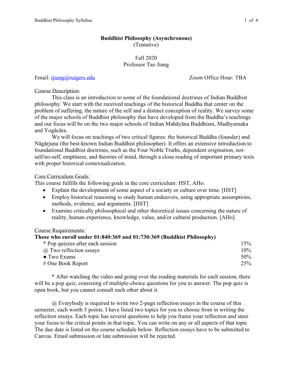 Buddhist Philosophy Syllabus 1 of 4