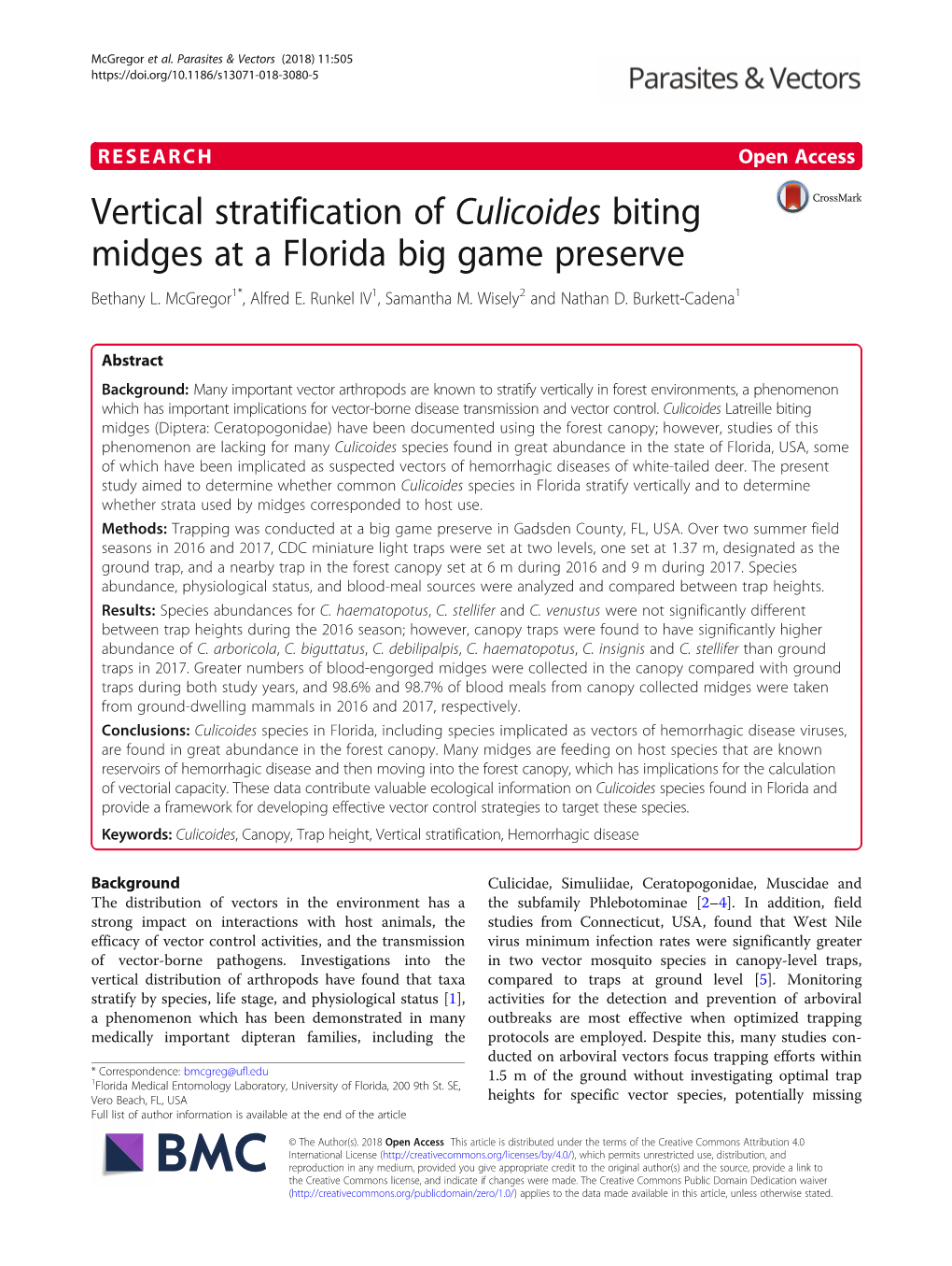 Vertical Stratification of Culicoides Biting Midges at a Florida Big Game Preserve Bethany L