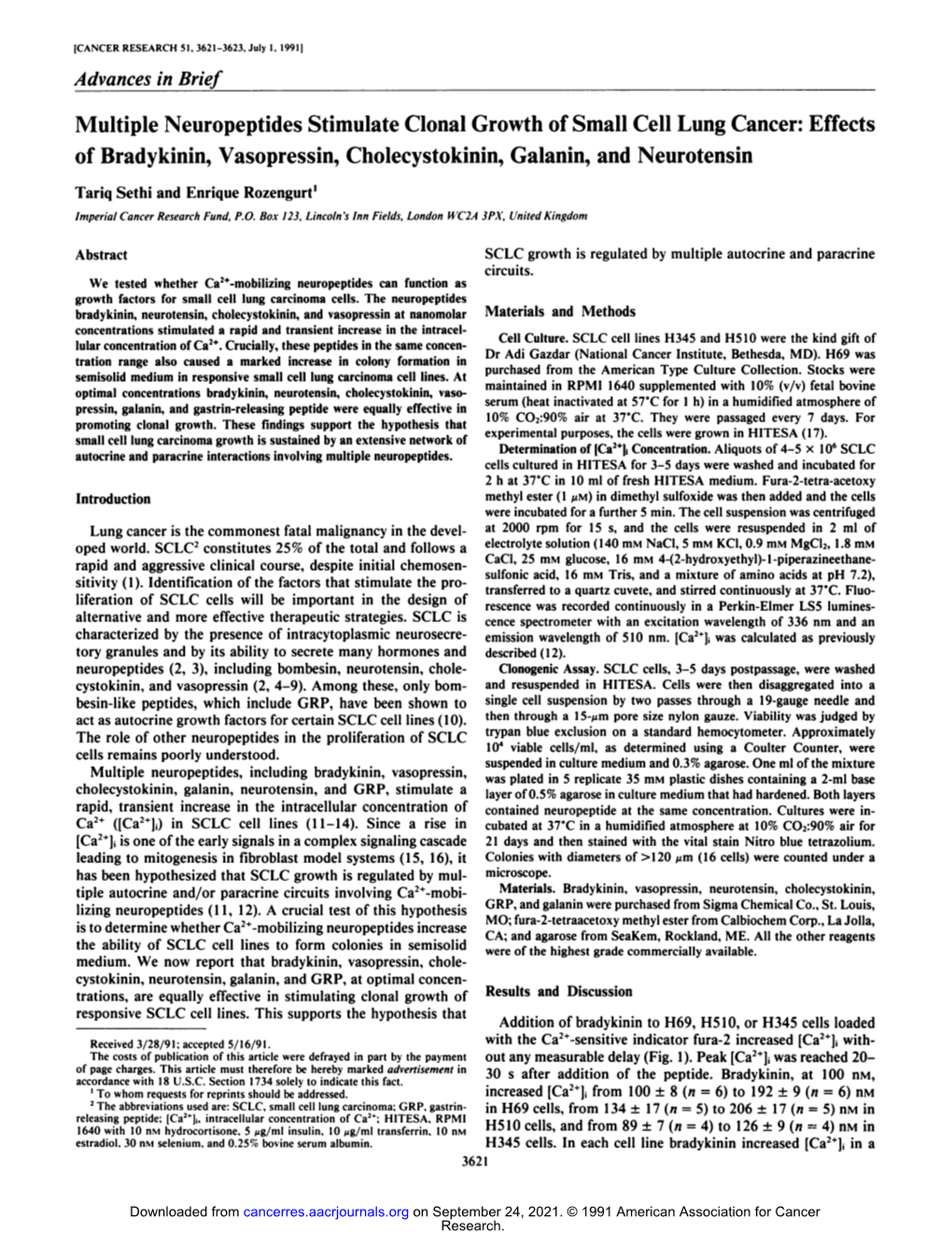 Multiple Neuropeptides Stimulate Clonal Growth