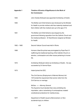 Appendix 1 Timeline of Events of Significance to the Work of the Commission