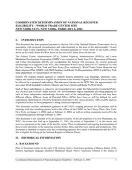 Coordinated Determination of National Register Eligibility—World Trade Center Site New York City, New York, February 6, 2004