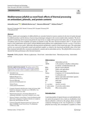 Mediterranean Jellyfish As Novel Food: Effects of Thermal Processing on Antioxidant, Phenolic, and Protein Contents