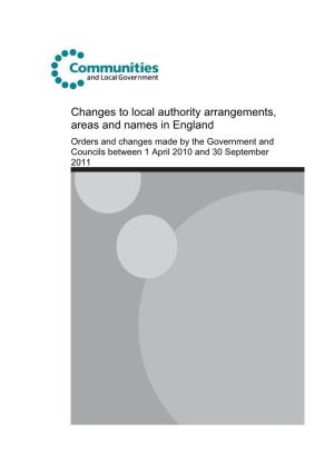 Changes to Local Authority Arrangements, Areas and Names in England