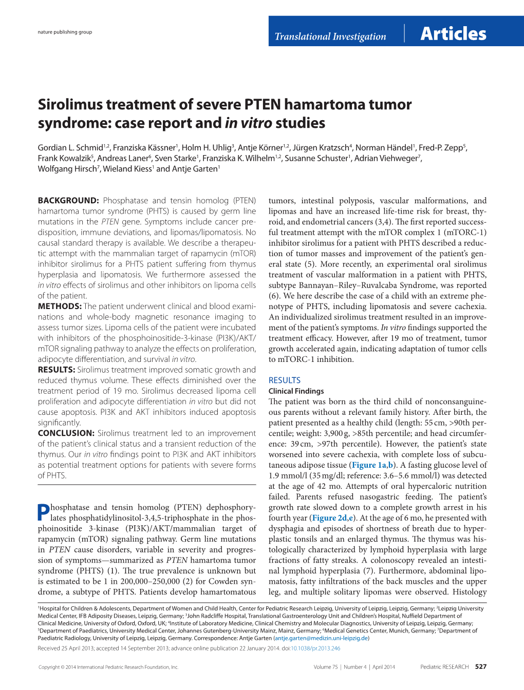 Sirolimus Treatment of Severe PTEN Hamartoma Tumor Syndrome: Case Report and in Vitro Studies