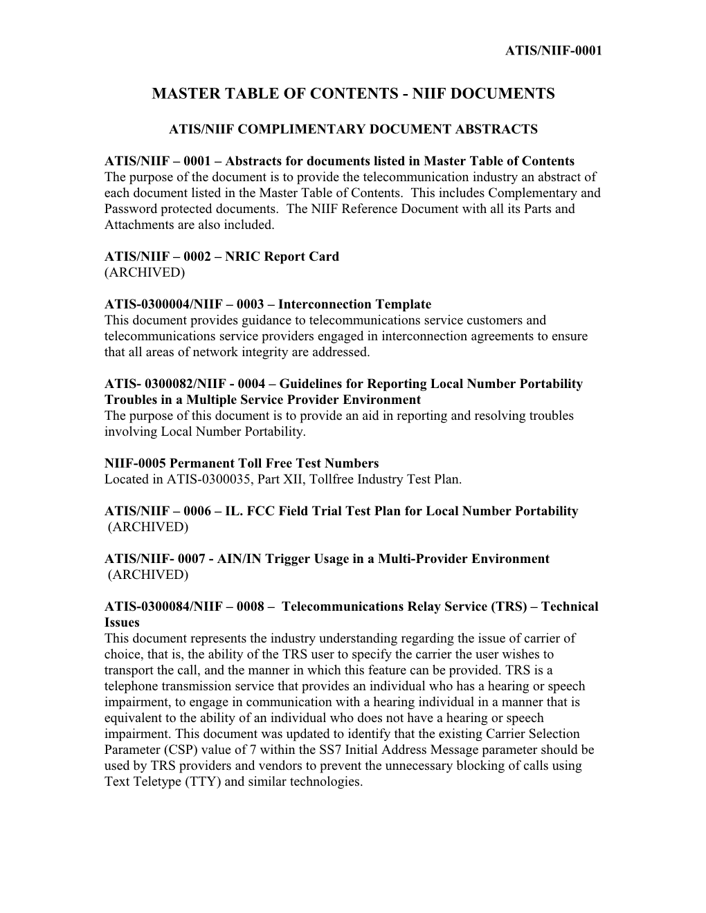 Abstracts for Documents Listed in Niif Reference Document