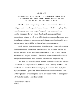 Insights Into Rhyolite Magma Dome Systems Based on Mineral and Whole Rock Compositions at the Mono Craters, Eastern California