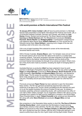 Life World Premiere at Berlin International Film Festival