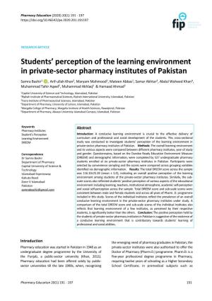 Students' Perception of the Learning Environment in Private-Sector