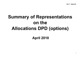 Summary of Representations on the Allocations DPD (Options)