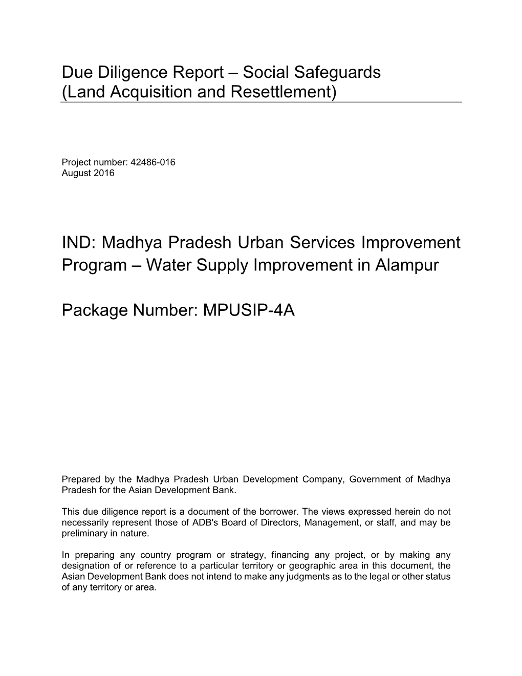 42486-016: Madhya Pradesh Urban Services Improvement Project