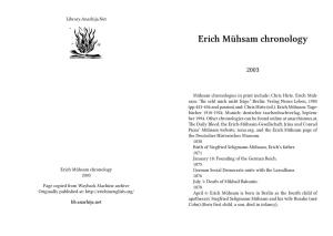 Erich Mühsam Chronology