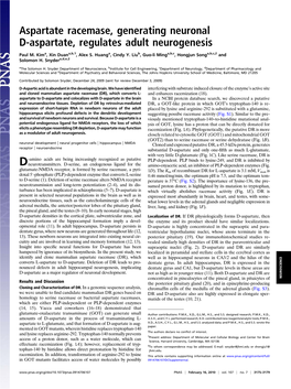 Aspartate Racemase, Generating Neuronal D-Aspartate, Regulates Adult Neurogenesis