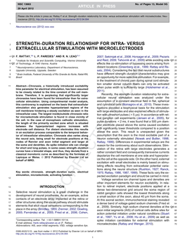 Strength–Duration Relationship for Intra- Versus Extracellular Stimulation with Microelectrodes