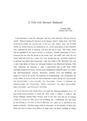 A Talk with Bernard Malamud