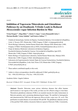 Inhibition of Tapeworm Thioredoxin and Glutathione Pathways by an Oxadiazole N-Oxide Leads to Reduced Mesocestoides Vogae Infection Burden in Mice