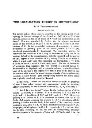 The Localisation Theory in Set-Topology by R. Vaidyanathaswamy