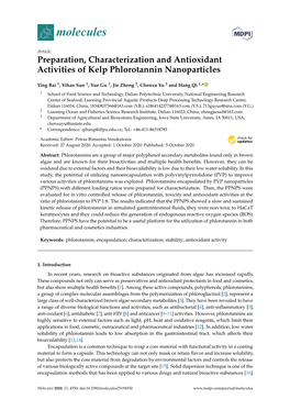 Preparation, Characterization and Antioxidant Activities of Kelp Phlorotannin Nanoparticles