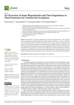 An Overview of Some Biopesticides and Their Importance in Plant Protection for Commercial Acceptance