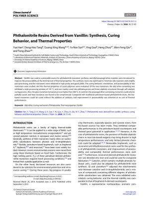 Phthalonitrile Resins Derived from Vanillin: Synthesis, Curing Behavior, and Thermal Properties