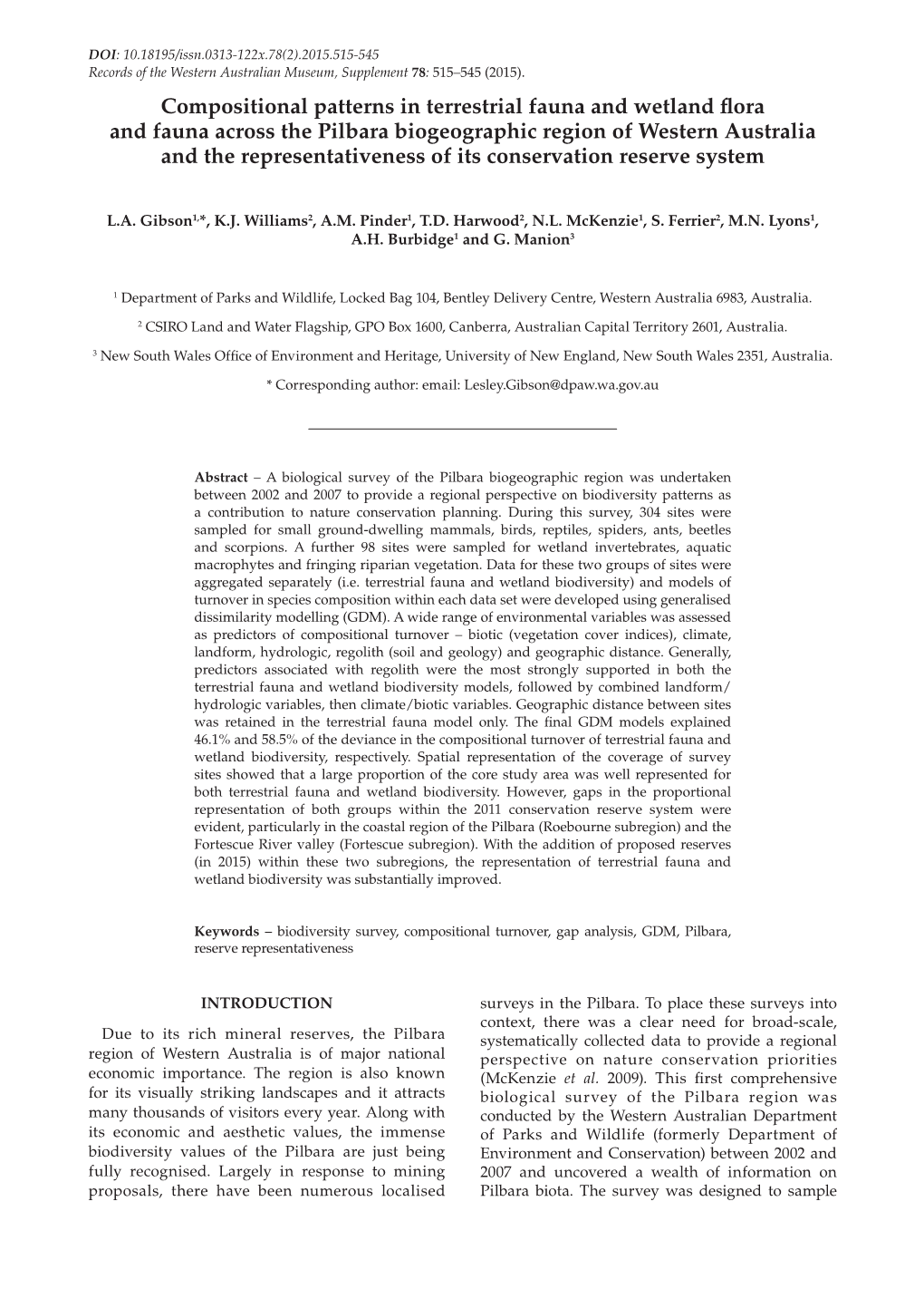 Compositional Patterns in Terrestrial Fauna and Wetland Flora and Fauna