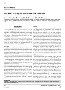 Decision Making in Thoracolumbar Fractures