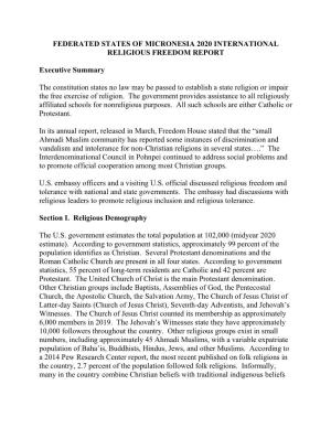 Micronesia 2020 International Religious Freedom Report