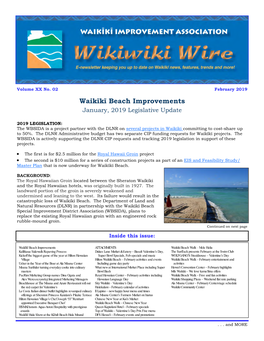 Waikīkī Beach Improvements January, 2019 Legislative Update