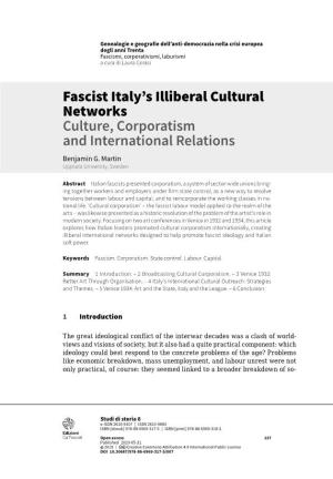 Fascist Italy's Illiberal Cultural Networks Culture, Corporatism And