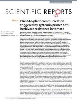 Plant-To-Plant Communication Triggered by Systemin Primes Anti