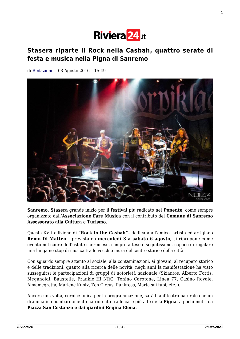 Stasera Riparte Il Rock Nella Casbah, Quattro Serate Di Festa E Musica Nella Pigna Di Sanremo