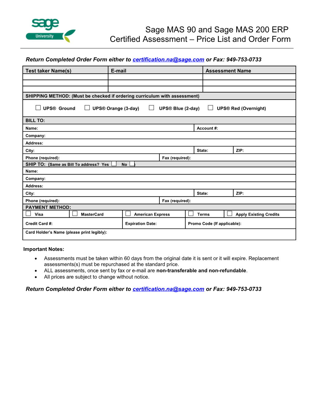 Certified Student Course Curriculum Price List & Order Form