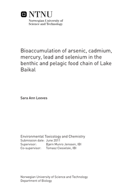 Bioaccumulation of Arsenic, Cadmium, Mercury, Lead and Selenium in the Benthic and Pelagic Food Chain of Lake Baikal