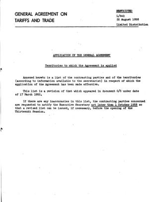 GENERAL AGREEMENT on ^ TARIFFS and TRADE *&gt; *****1958