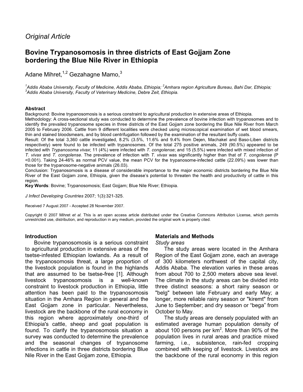 Original Article Bovine Trypanosomosis in Three Districts Of