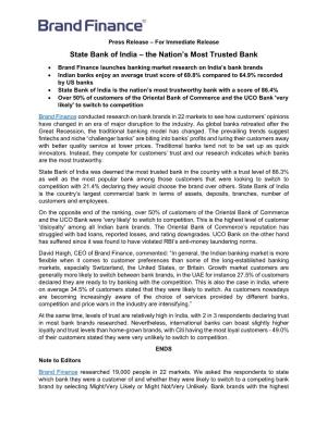 State Bank of India – the Nation's Most Trusted Bank