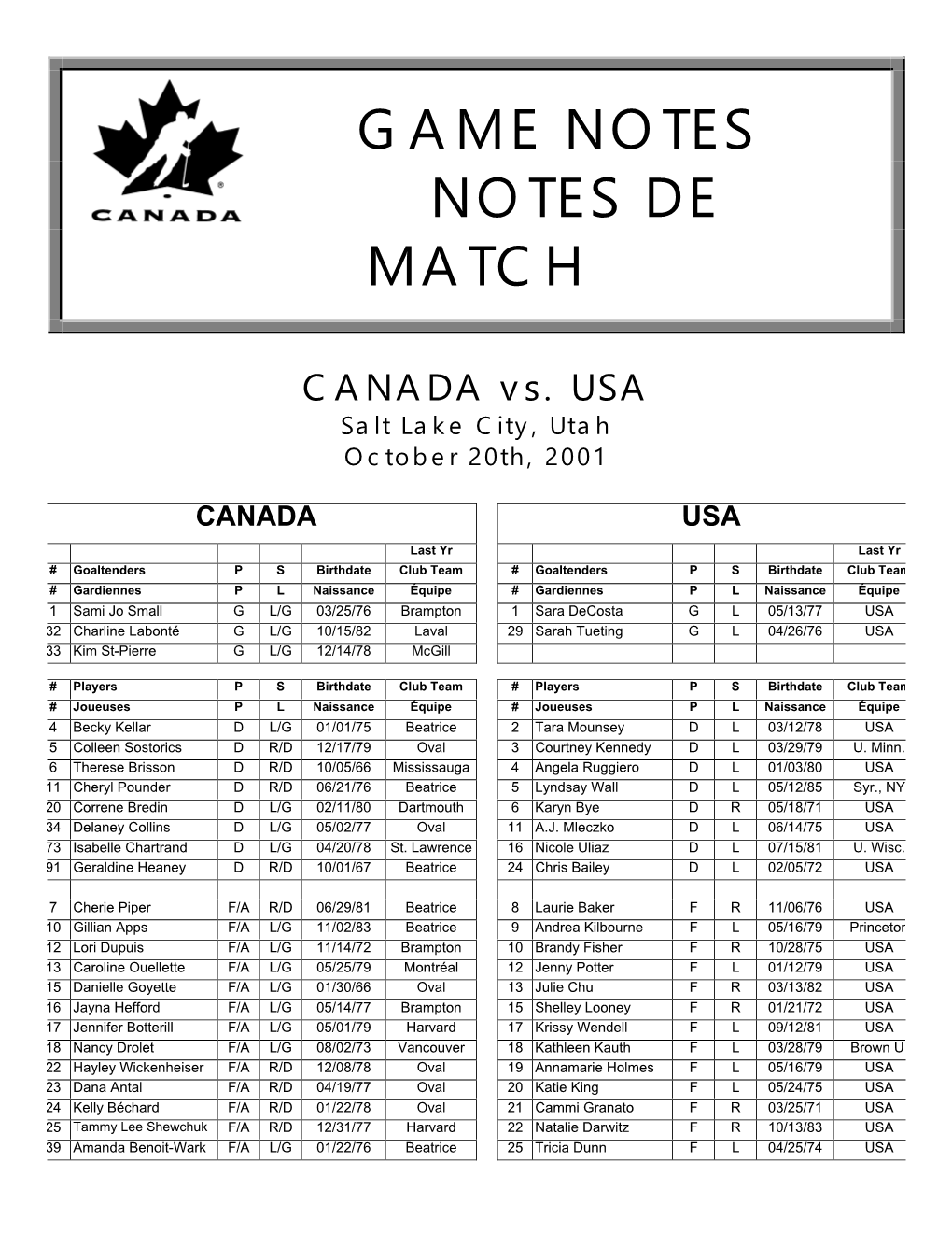 Game Notes Notes De Match