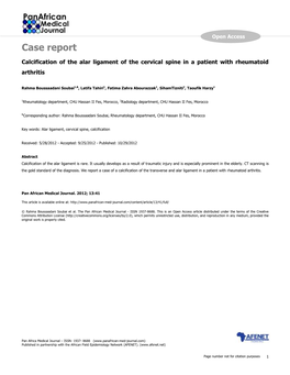 Case Report Calcification of the Alar Ligament of the Cervical Spine in a Patient with Rheumatoid Arthritis