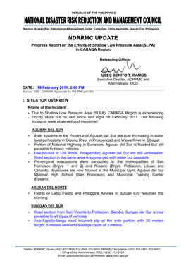NDRRMC Update Progressl Report on the Effects of SLPA in CARAGA