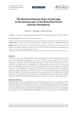 The Auchenorrhyncha Fauna of Peat Bogs in the Austrian Part of the Bohemian Forest (Insecta, Hemiptera)