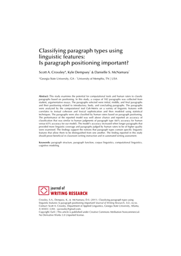 Classifying Paragraph Types Using Linguistic Features: Is Paragraph Positioning Important?