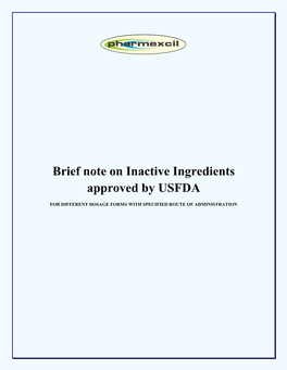 Brief Note on Inactive Ingredients Approved by USFDA