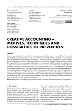 Creative Accounting – Motives, Techniques And