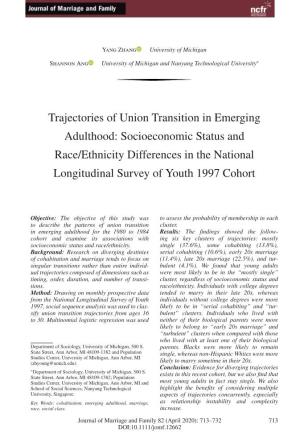 Trajectories of Union Transition in Emerging Adulthood: Socioeconomic Status and Race/Ethnicity Differences in the National Longitudinal Survey of Youth 1997 Cohort
