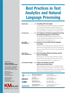 Best Practices in Text Analytics and Natural Language Processing