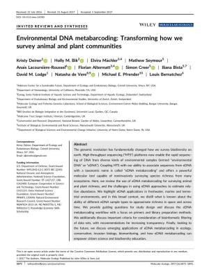 Environmental DNA Metabarcoding of Animal and Plant Communities